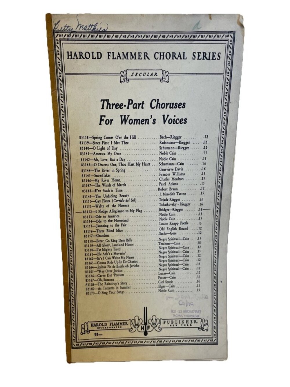 1942 I Pledge Allegiance to My Flag Sheet Music Harold Flammer 3-Part Women SSA